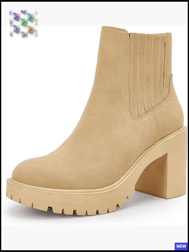 Chunky Lug Sole Chelsea Ankle Booties Slip On Block Heel High Top Western Shoe